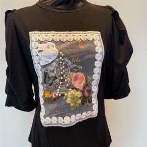 Grace Puff Short Sleeve elegant shirt with Floral Embellishment